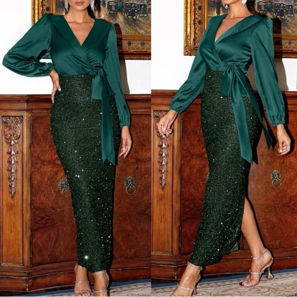 Dresses & Skirts - Luxe Sequin Holiday Party Evening Formal SatinDress